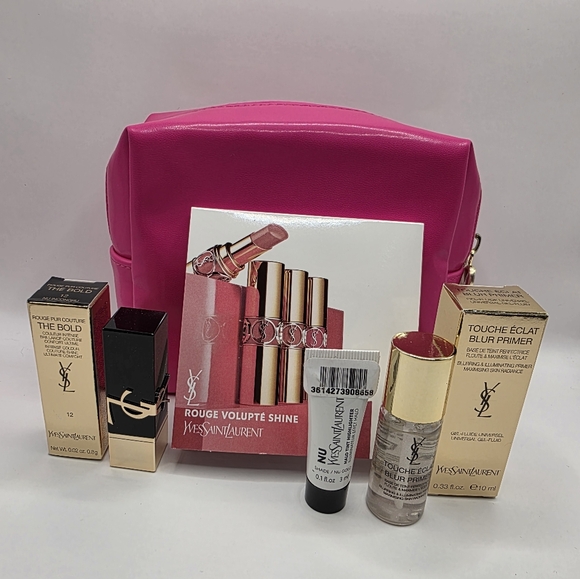 Yves Saint Laurent Pink pouch & 4pc Makeup Set NWT Authentic GWP - Picture 1 of 5